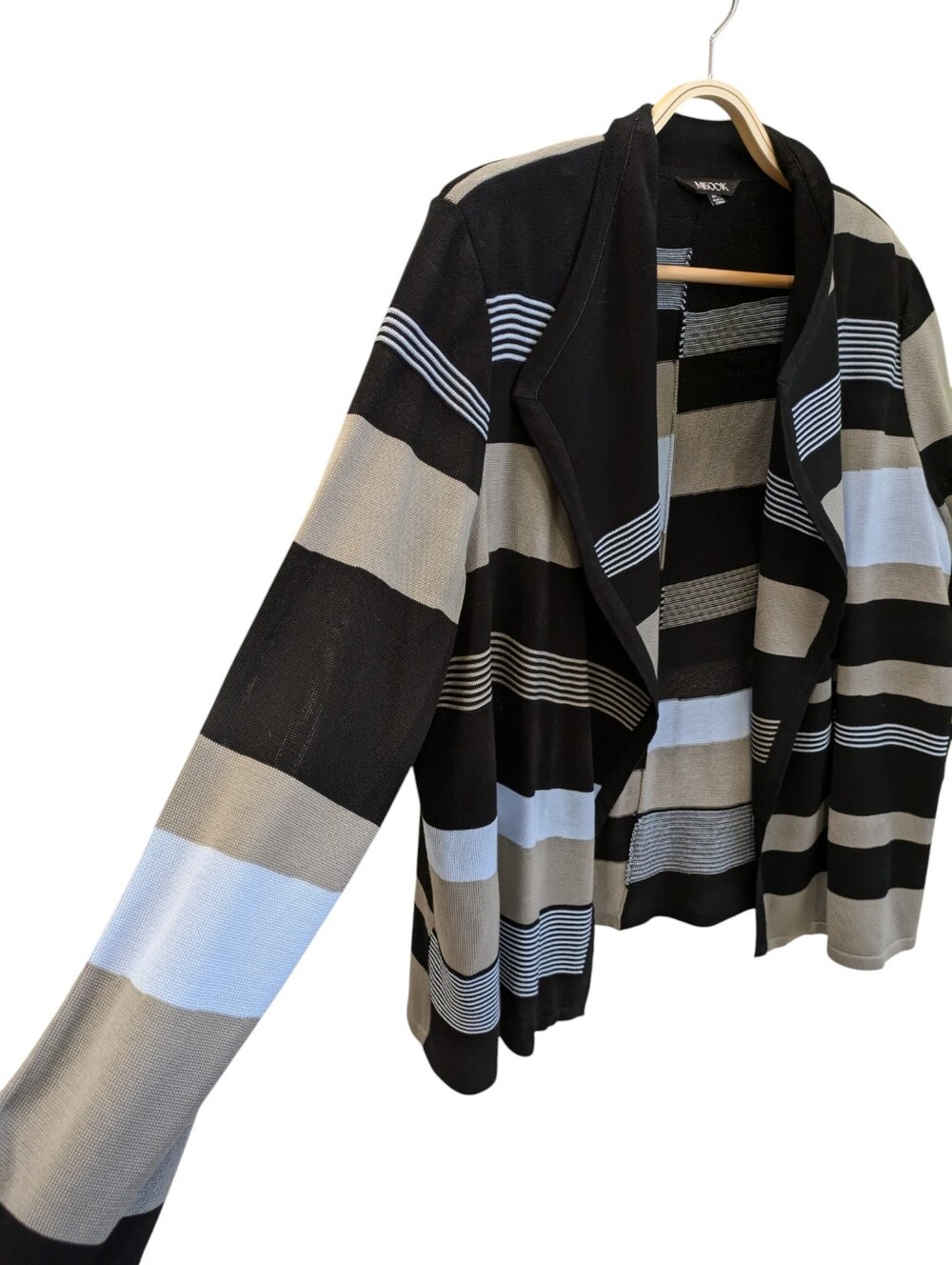 Misook Striped Cardigan Sweater Jacket Petite Large PL Open Front Drape Knit - Picture 3 of 9